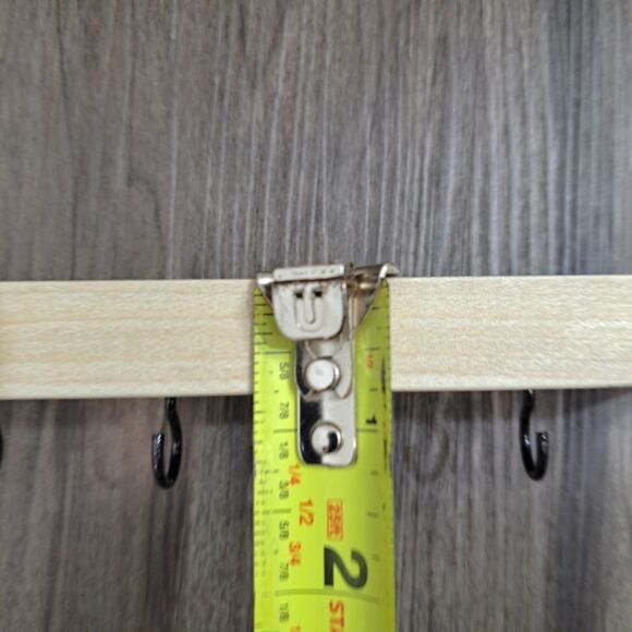 Handmade 10 inch Wall Mount 5 Hook Key/Hat Rack Brown Solid Wood Black Hooks - Picture 7 of 9